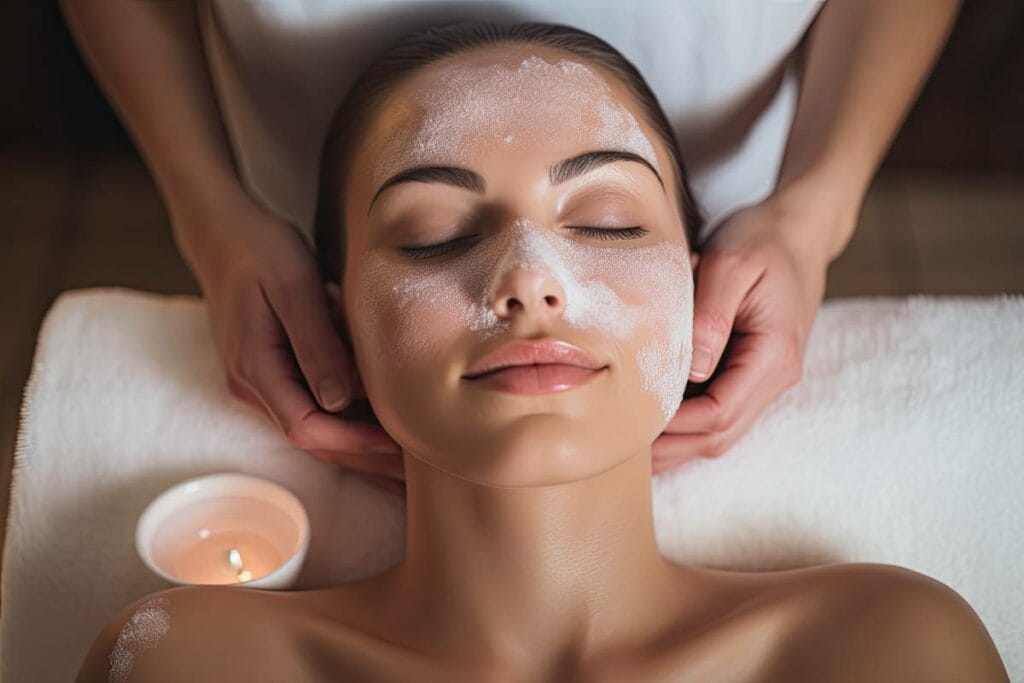 a woman receiving a face massage