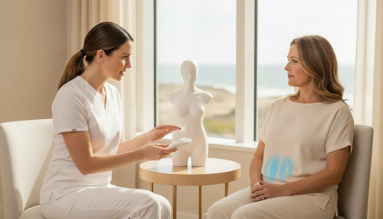 Physician-led body contouring consultation in a bright premium medical spa