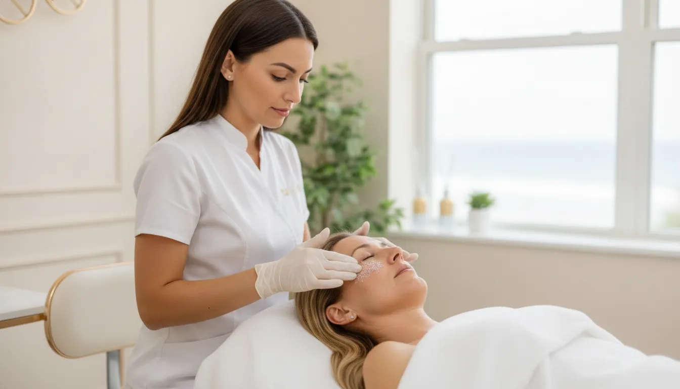 Clinician applying a Salt Facial treatment in a bright medical spa